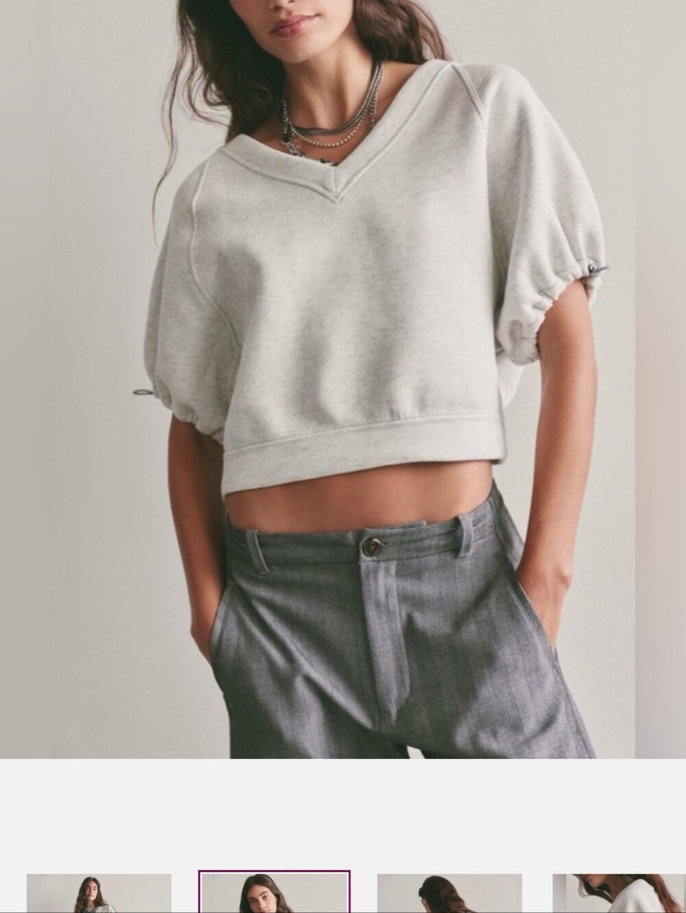 Free People We The Free Fun Here Short-Sleeve Sweatshirt. NWT. Sand grey